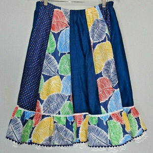 Boho Patchwork Vtg Blue Multi Full Hippie Skirt